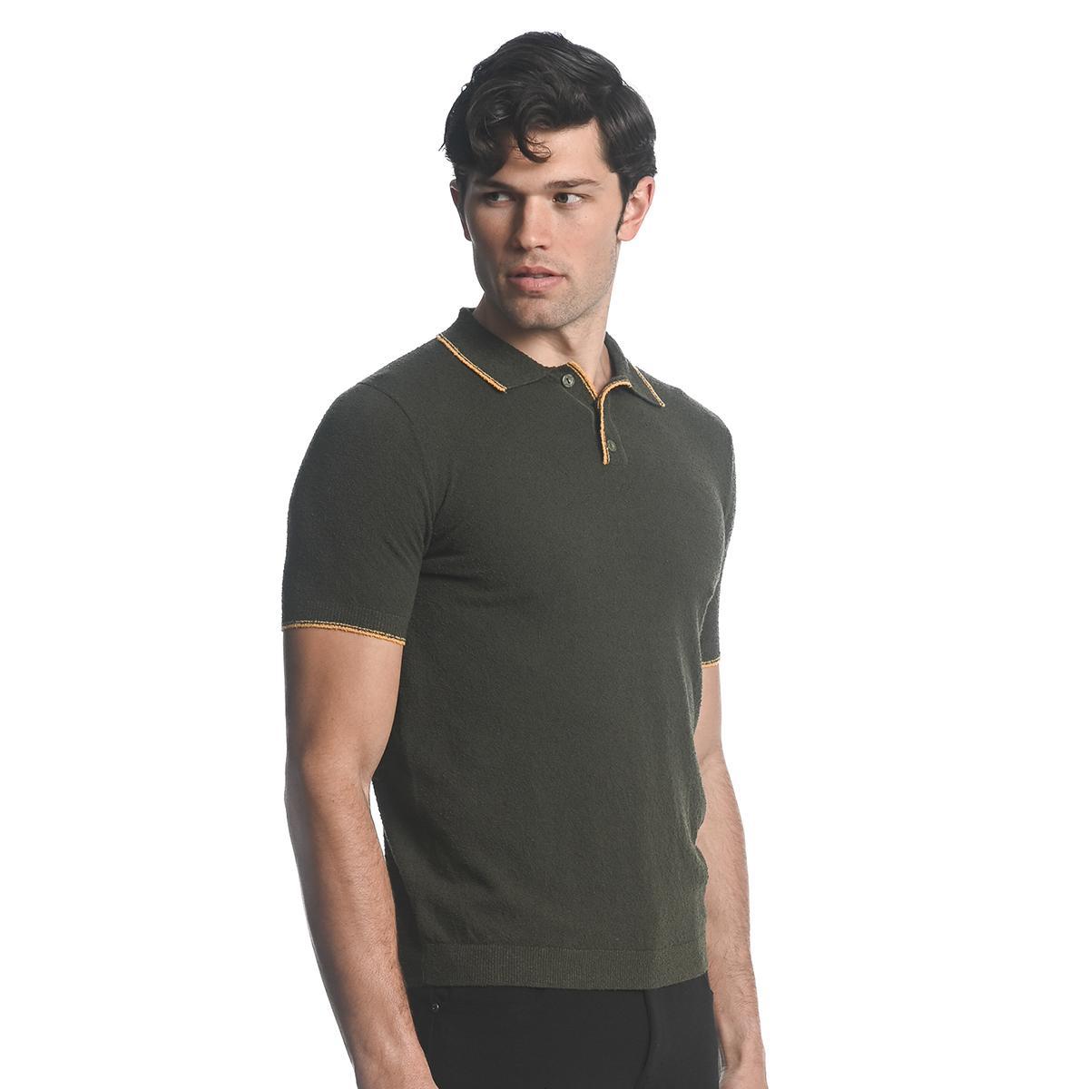 Olive/Amber Lightweight Boucle Polo Shirt by Postmarc