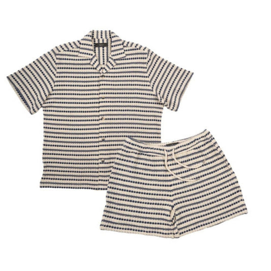 Stone & Navy Short Sleeve Shirt + Shorts Matching Set by Eight X