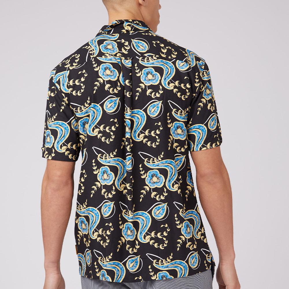 B By Ben Sherman Black/Gold/Blue Relaxed Floral Print Shirt