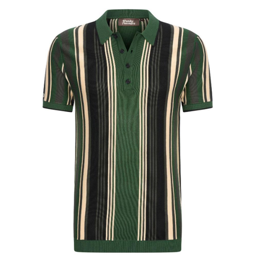 I Am In Love Green/Black Striped Knit Polo by 4funkyflavours (22W8547)