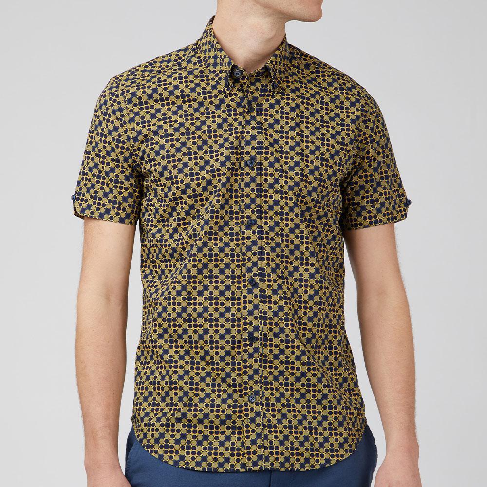 Mod Navy/Lemon Geometric Print Short Sleeve Shirt by Ben Sherman