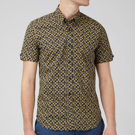 Mod Navy/Lemon Geometric Print Short Sleeve Shirt by Ben Sherman
