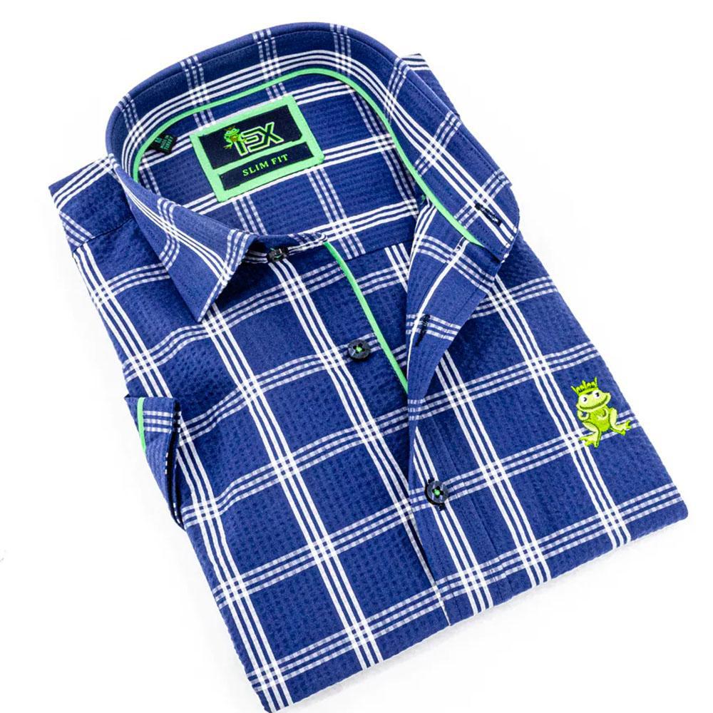 Lucas Seersucker Navy Short Sleeve Shirt by Eight X (F20287K)