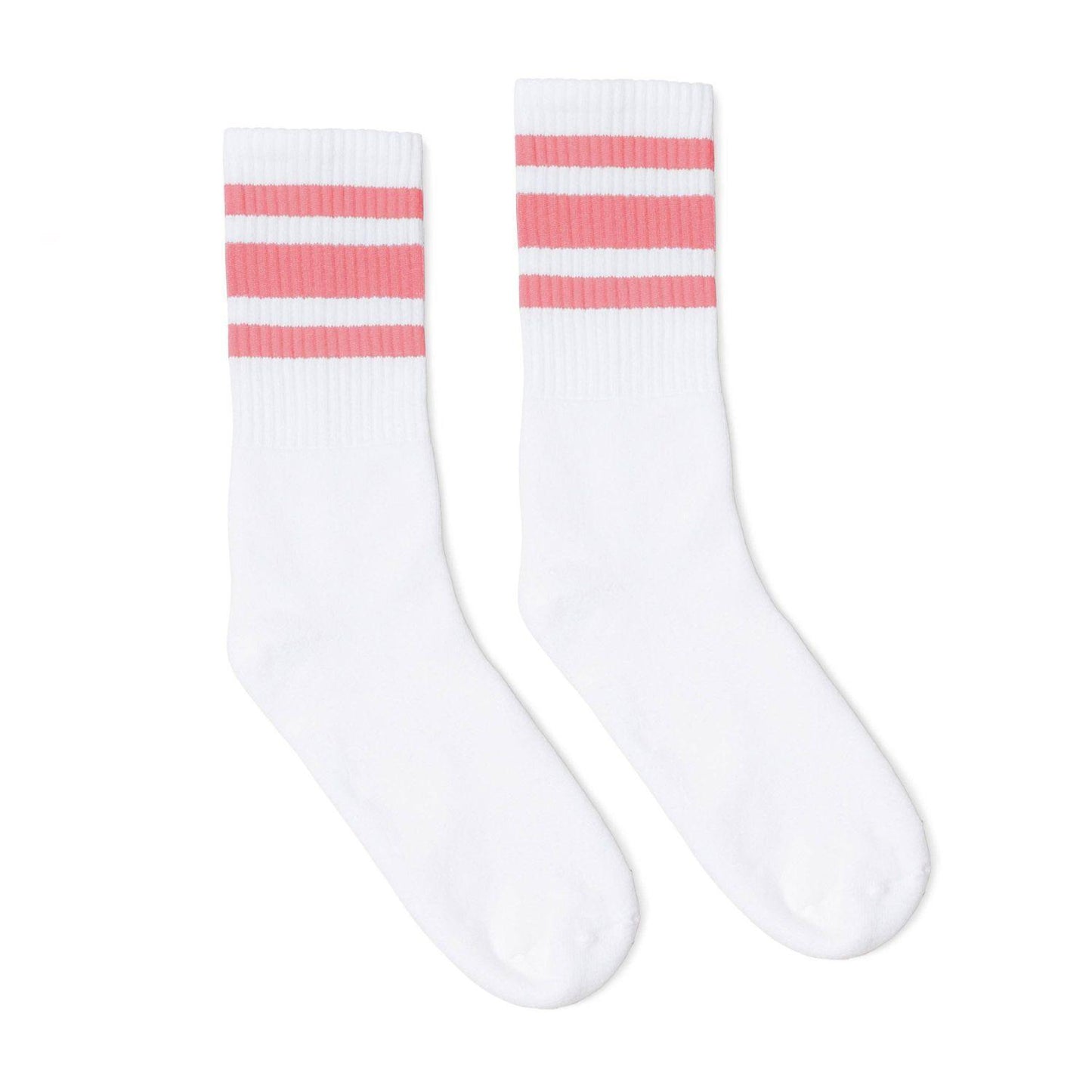 Pink Striped White Crew Socks by SOCCO