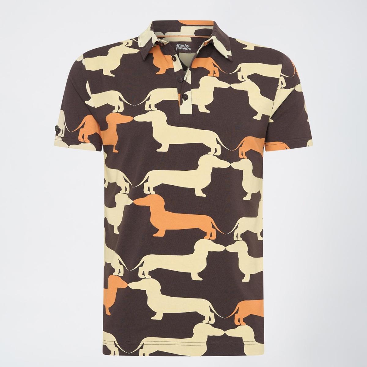Come Back Lover Brown/Tan Weiner Dog Patterned Polo Shirt by 4funkyflavours