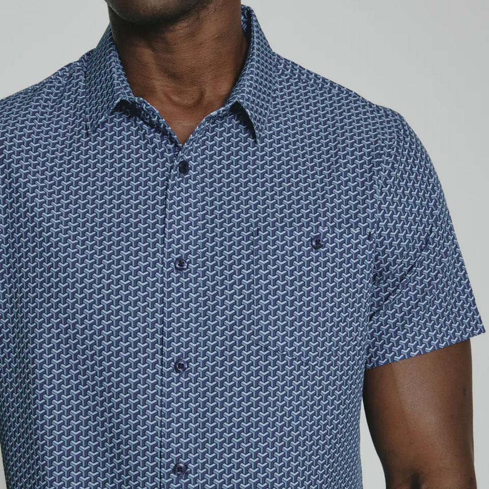 Wyrie Navy Short Sleeve Patterned Shirt by 7Diamonds