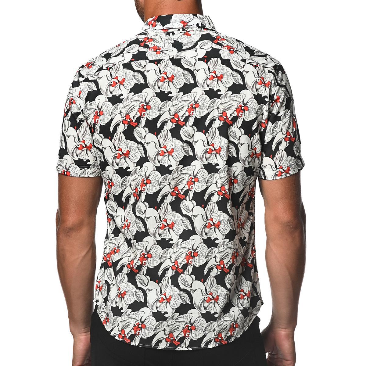 Black/Ecru Orchid Short Sleeve Shirt by Postmarc