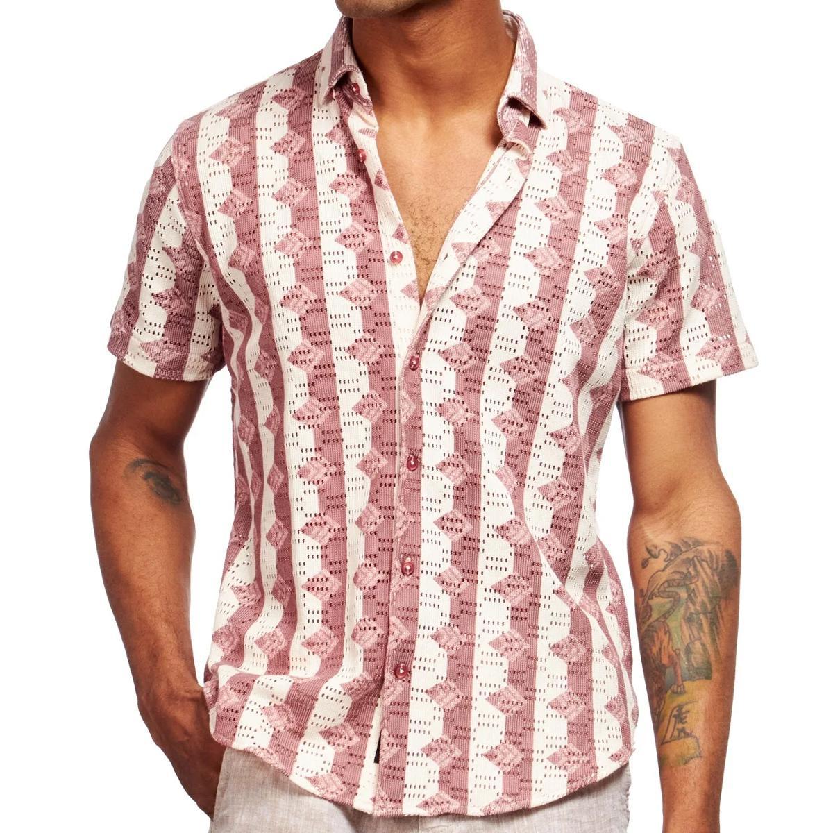 Red Clay Rhombus and Stripe Crochet Shirt by Eight X