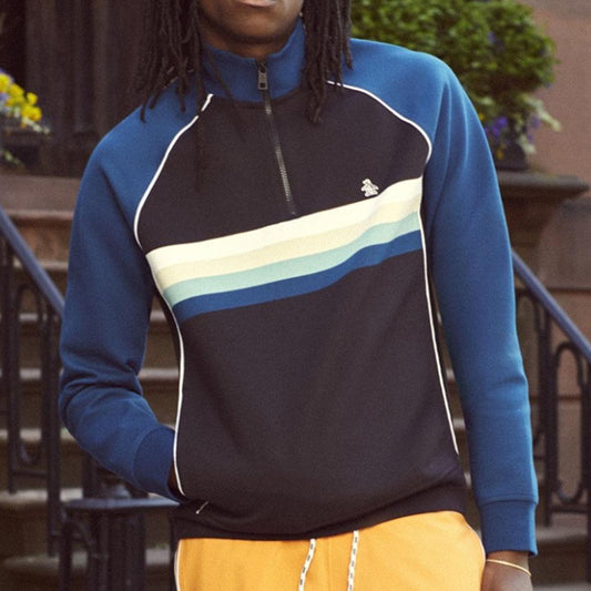 True Black Quarter Zip Chest Stripe Pullover by Original Penguin