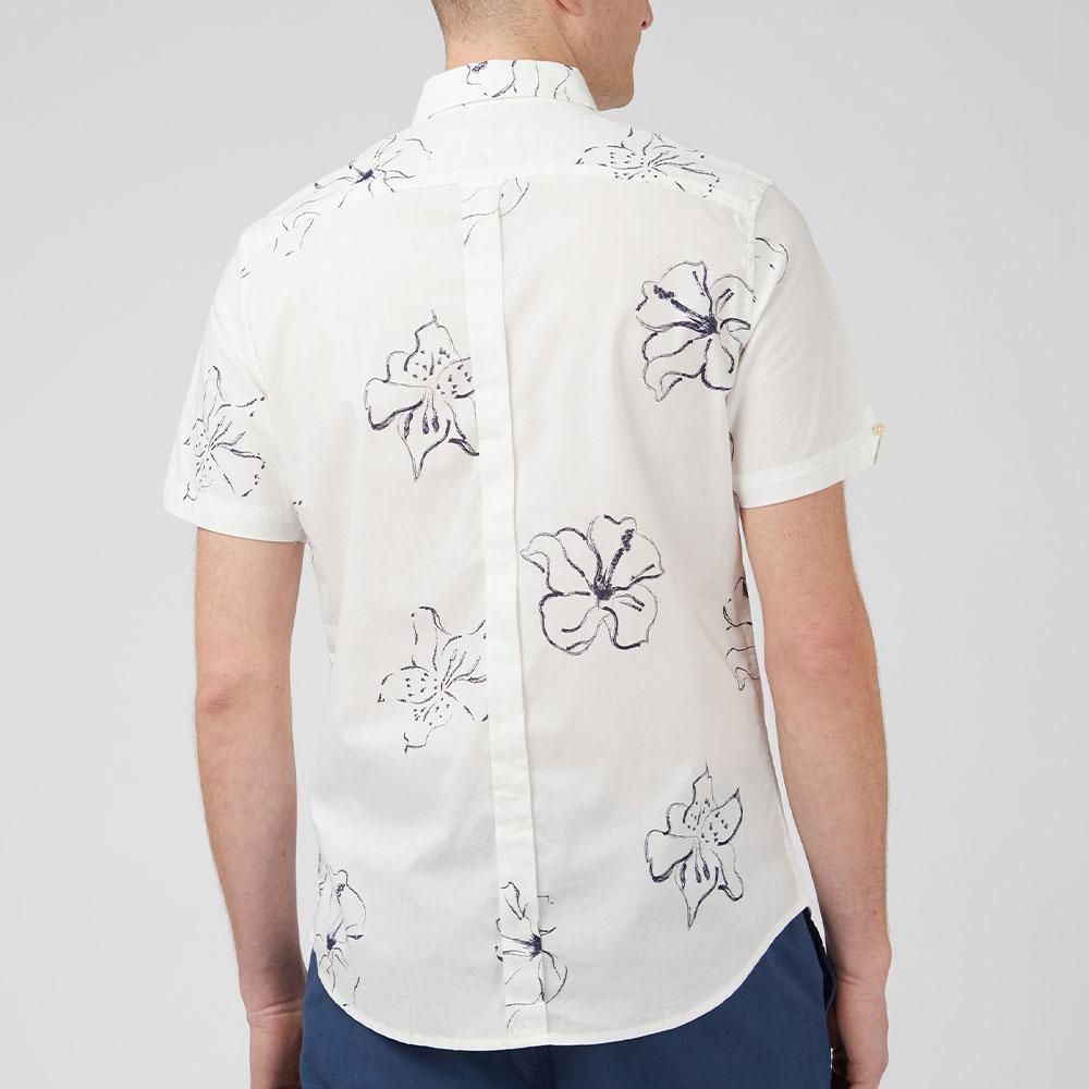 Hibiscus White/Navy Flower Print Short Sleeve Shirt by Ben Sherman