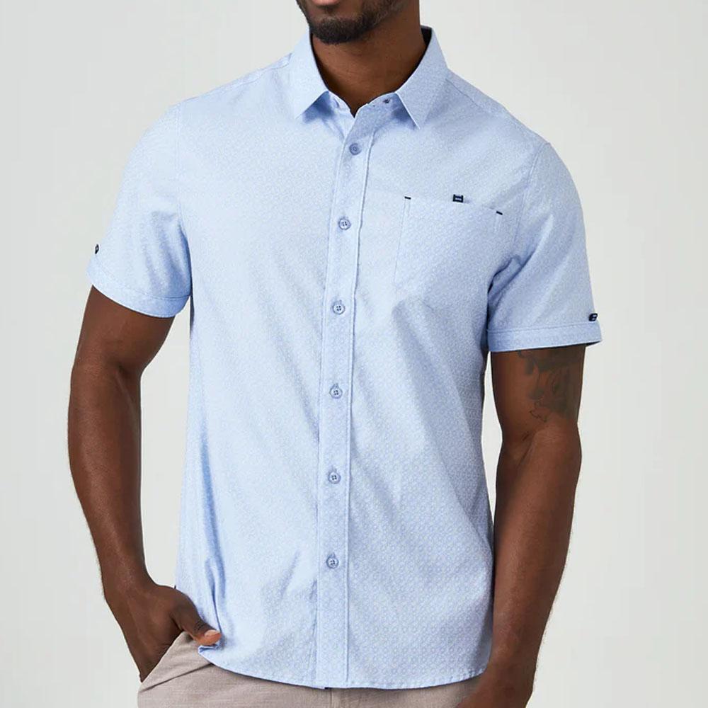 Teneca Light Blue Short Sleeve Patterned Shirt by 7Diamonds (SMK-7474)
