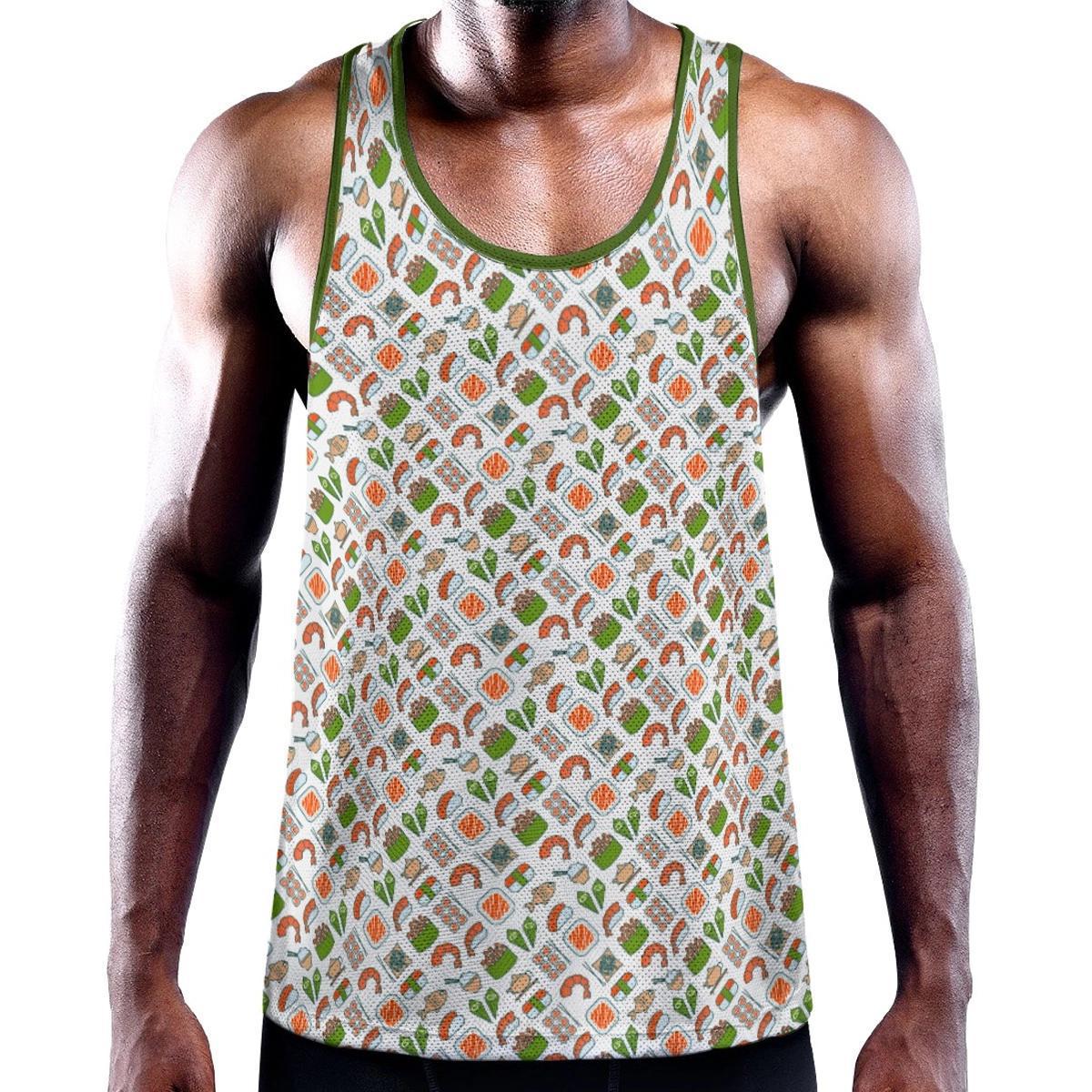 Sushi Time White/Green Y-Back Racer Tank