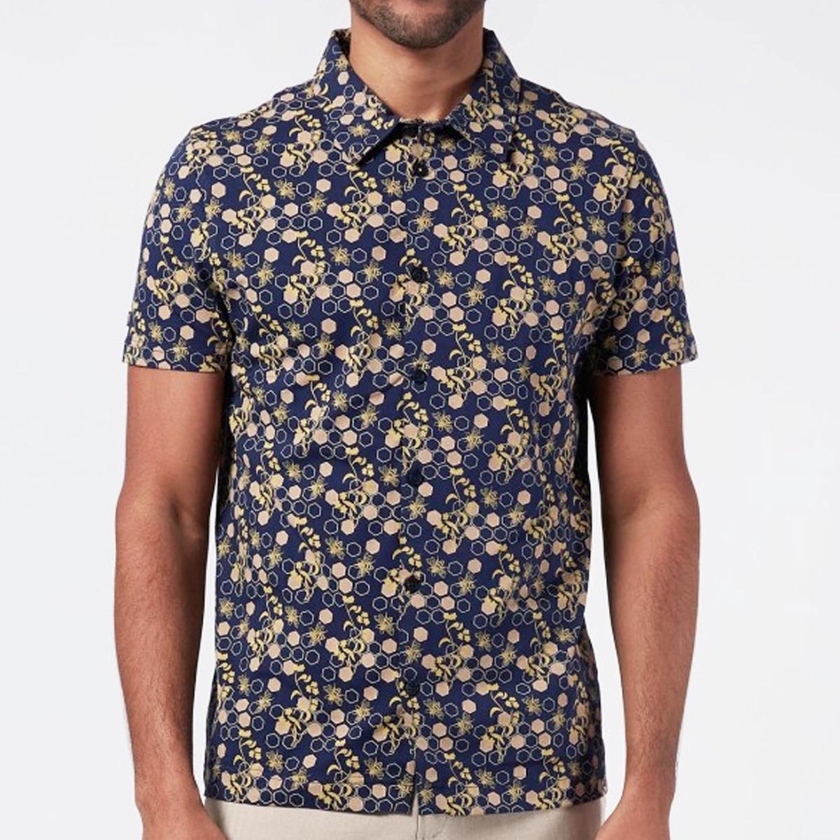 Computer Love Bee Print Navy/Yellow Short Sleeve Cotton Shirt by 4FunkyFlavours