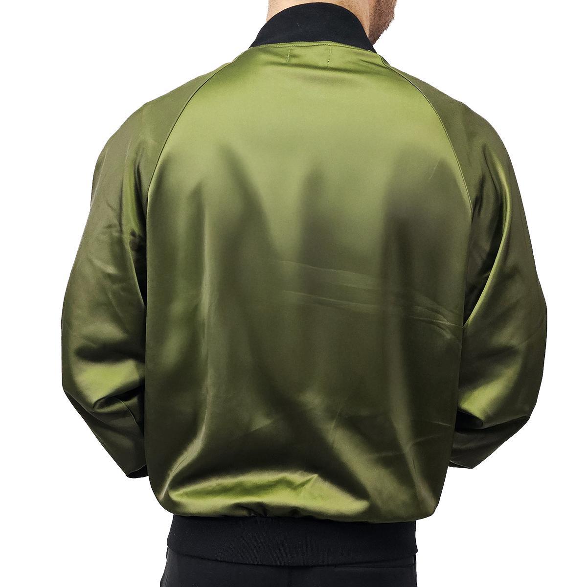 Army Green Solid Satin Bomber Jacket