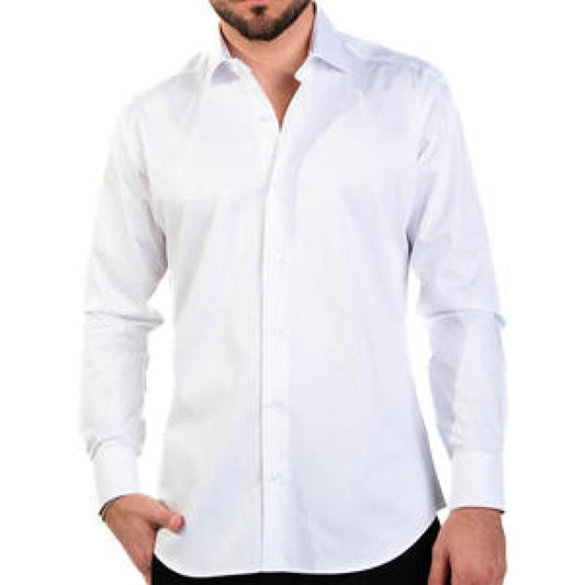 White Solid Color Cotton Long Sleeve Shirt by Masutto
