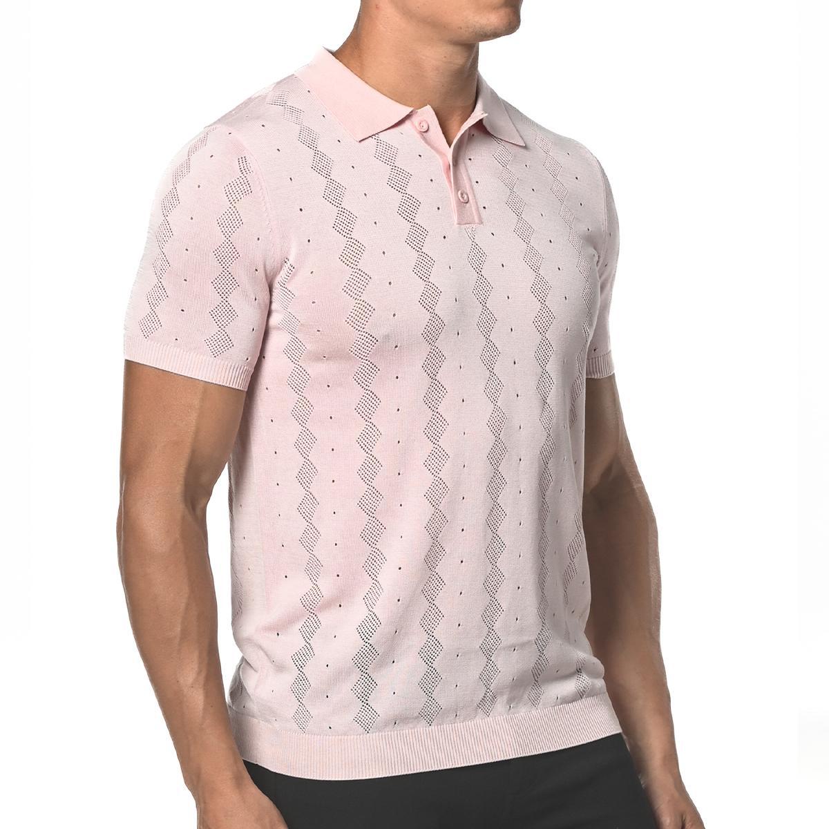 Pink Diamond Argyle Silk and Tencel Mesh Knit Polo Shirt by Postmarc