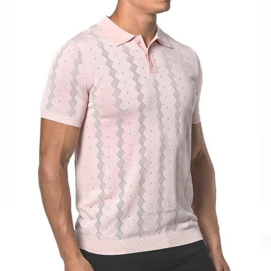 Pink Diamond Argyle Silk and Tencel Mesh Knit Polo Shirt by Postmarc