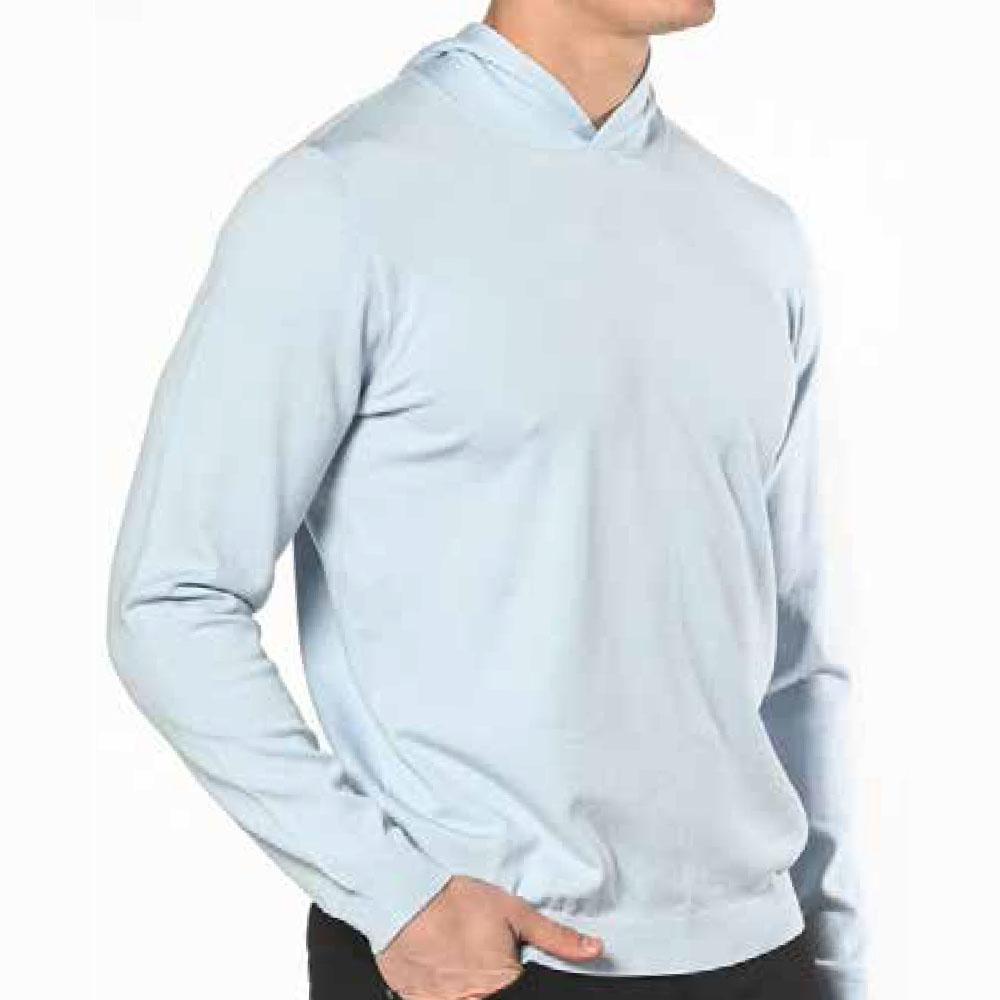 Silver Sky Blue Silk/Tencel Solid Knit Hoodie by Postmarc