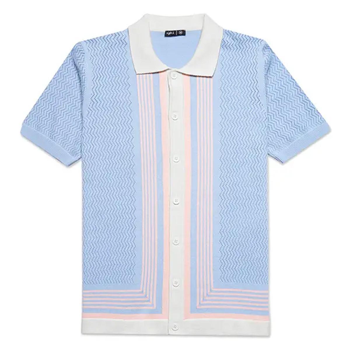 Light Blue Linear Cotton Candy Knit Polo by Eight X