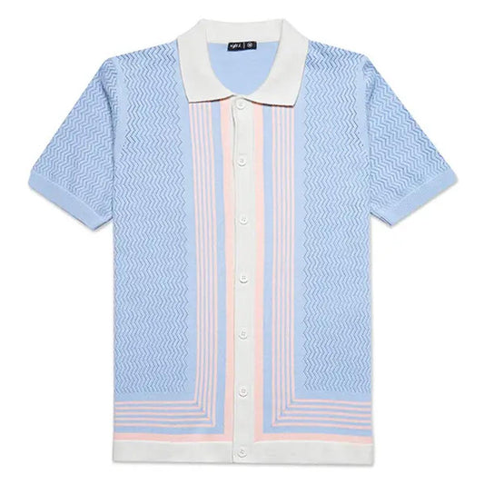 Light Blue Linear Cotton Candy Knit Polo by Eight X