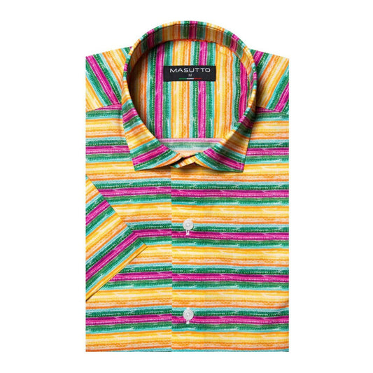 Barella Green/Yellow Striped Short Sleeve Shirt by Masutto
