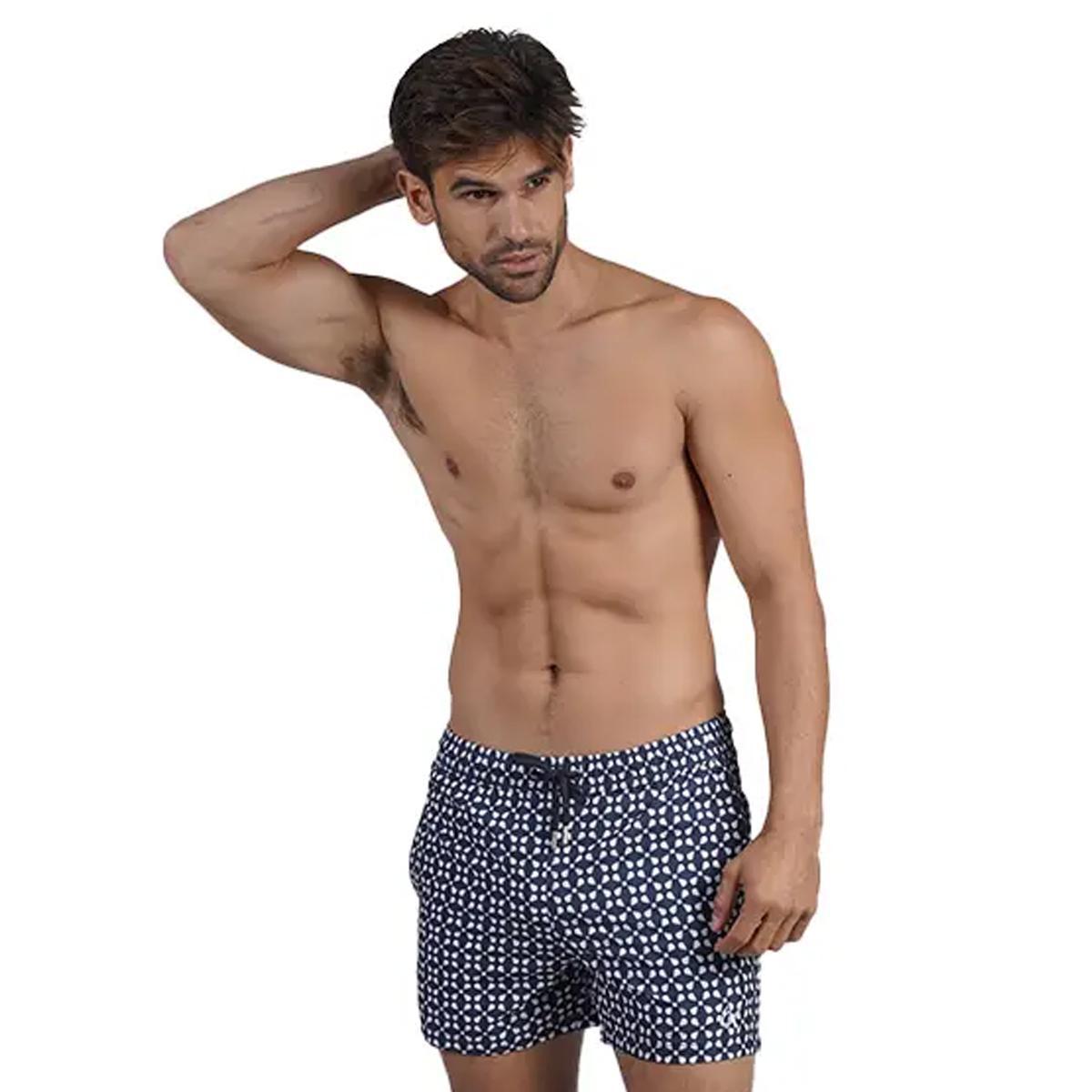 Mosaic Drift Navy Swim Trunks by Eight X