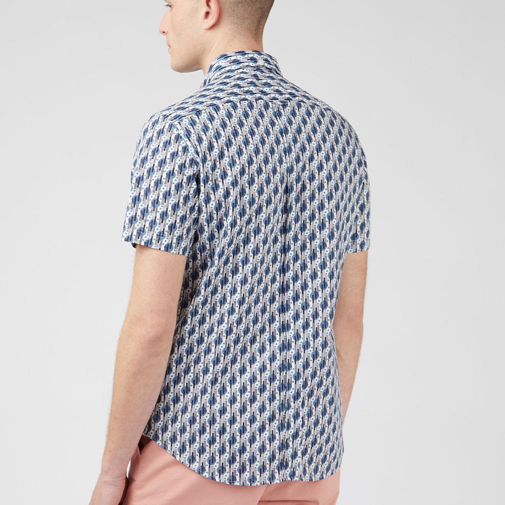 Retro Blue Shadow Geometric Print Short Sleeve Shirt by Ben Sherman