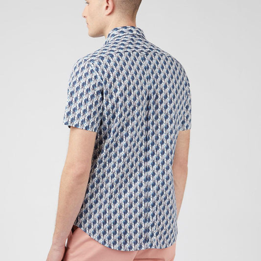 Retro Blue Shadow Geometric Print Short Sleeve Shirt by Ben Sherman