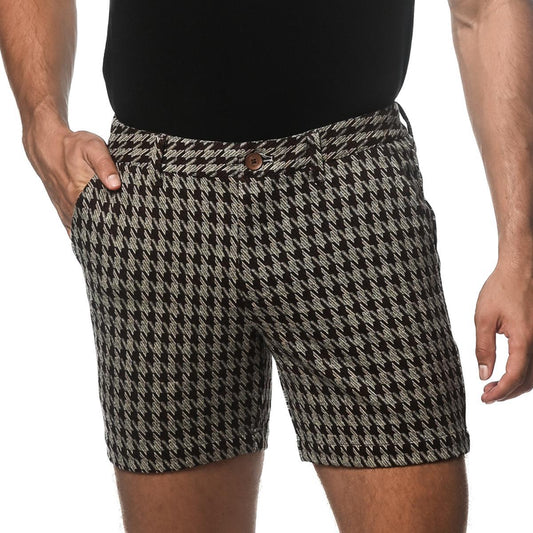 Sand/Sienna Houndstooth 6" Inseam Knit Jacquard Chino Shorts by Postmarc