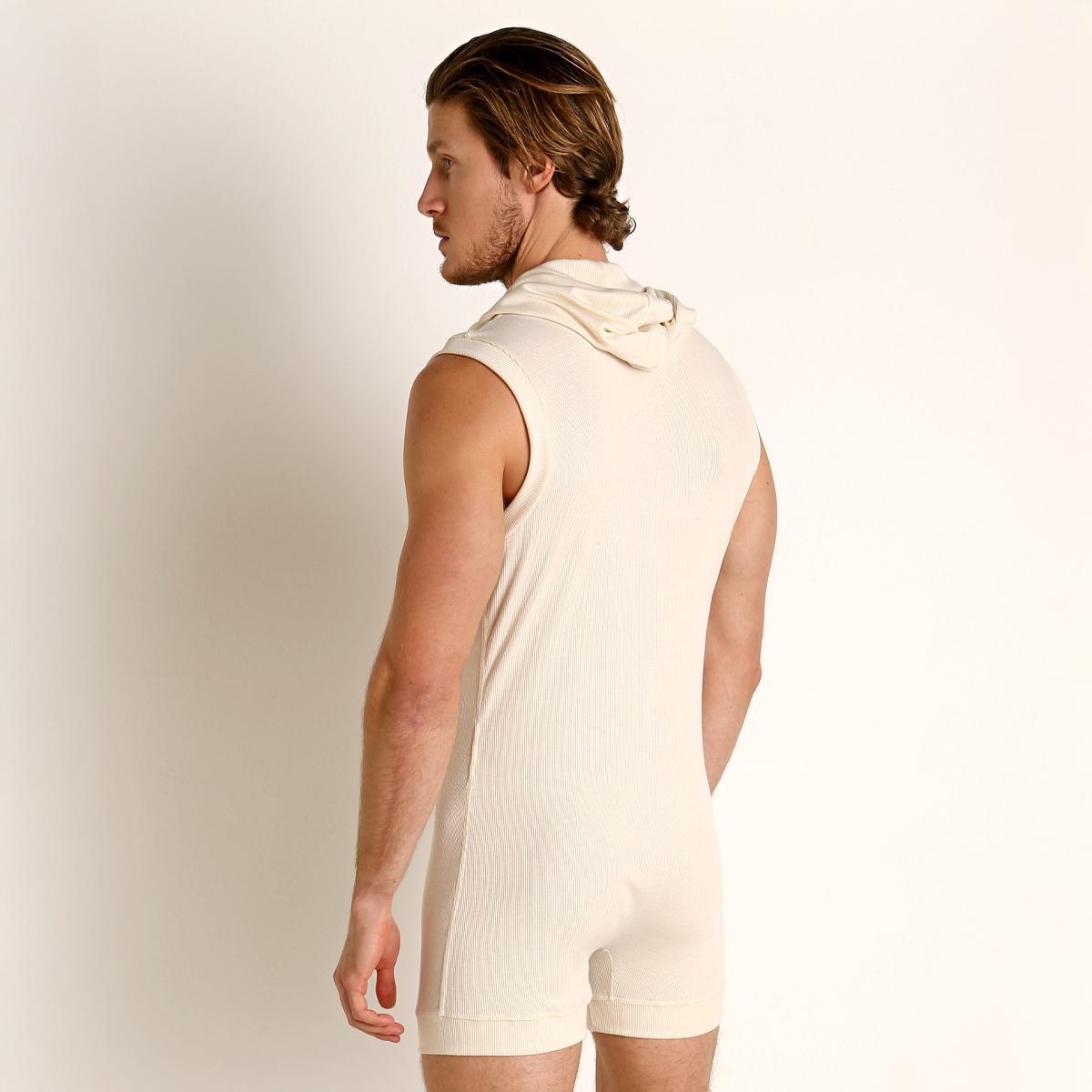 Natural Ribbed Hoodie Body Suit by Rick Majors