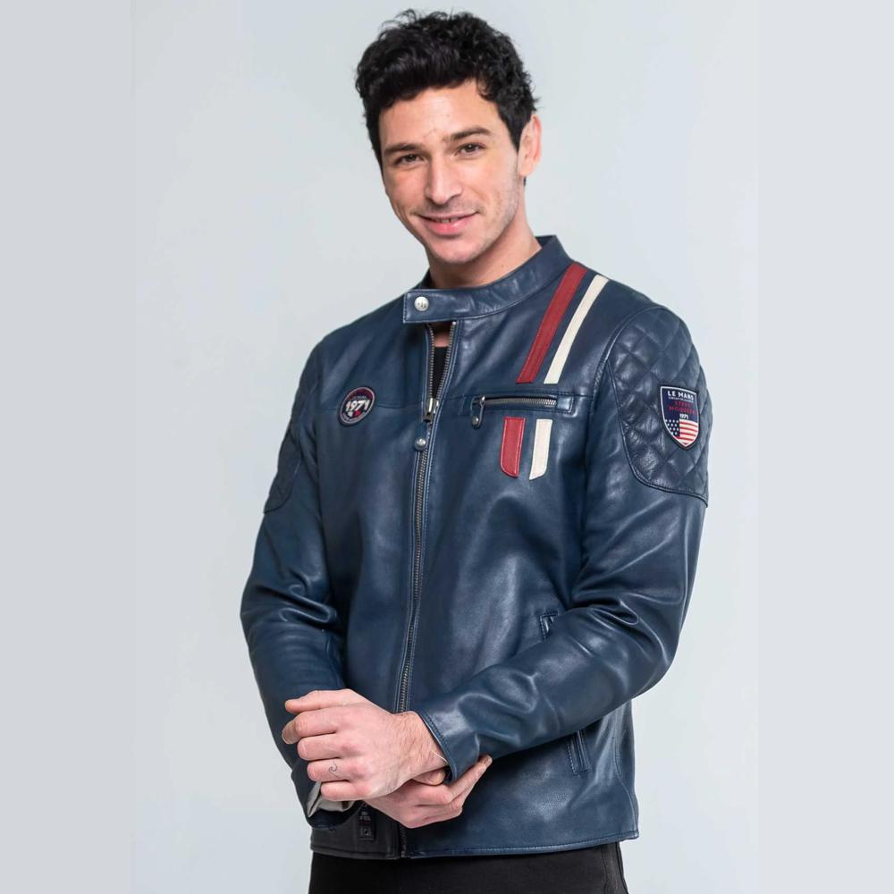 Steve McQueen Blue Lambskin Leather Racing Jacket
