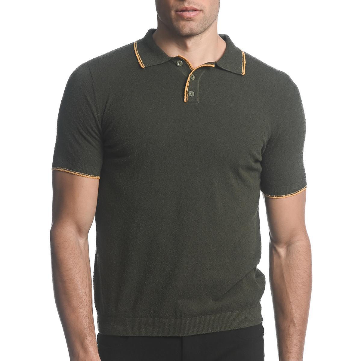 Olive/Amber Lightweight Boucle Polo Shirt by Postmarc