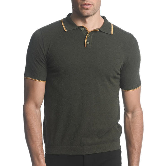 Olive/Amber Lightweight Boucle Polo Shirt by Postmarc