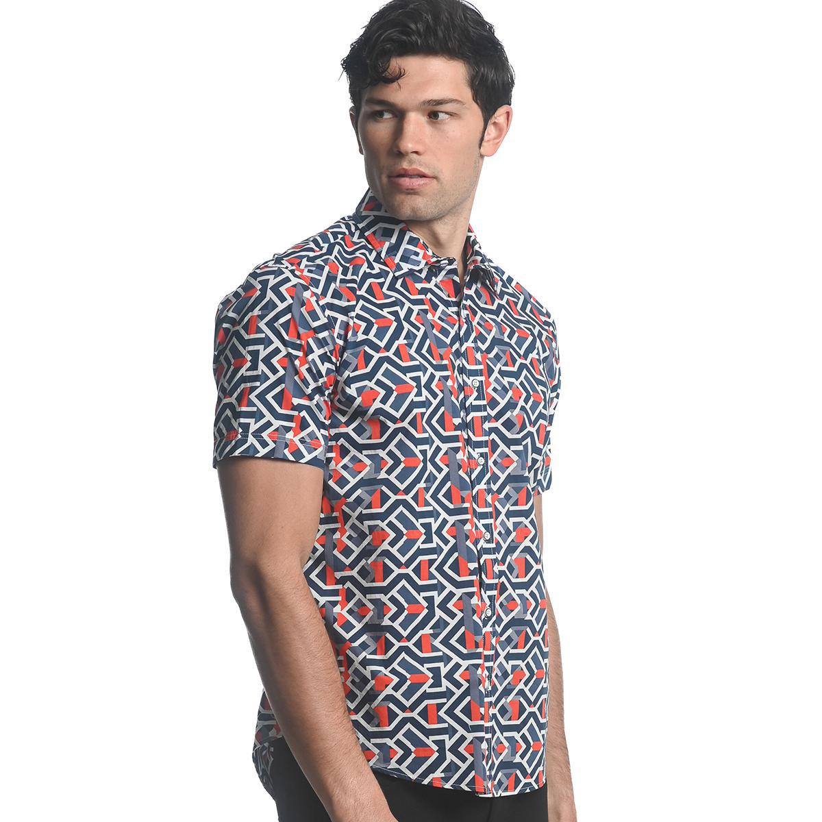 Navy/Red Arrows Cotton/Tencel Short Sleeve Shirt by Postmarc