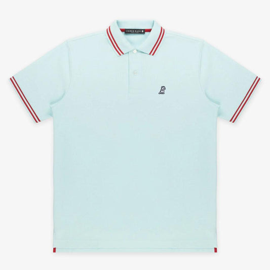Light Blue Polo Shirt with Red Striped Collar and French Bulldog Logo by James Bark