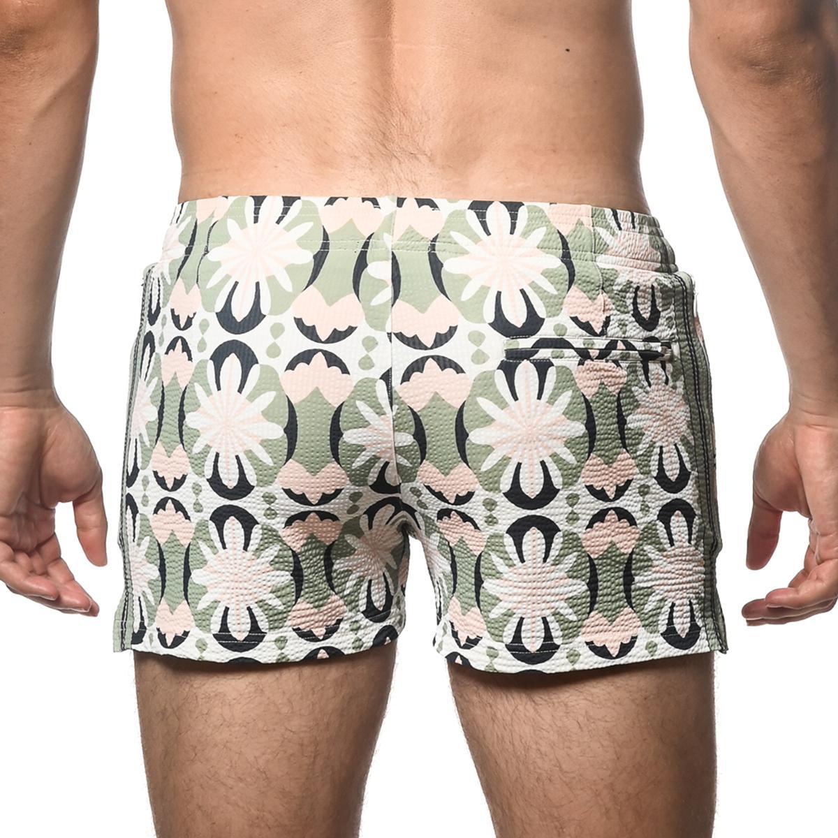 Aloe/Spruce Floral Tile Seersucker Swim Shorts by Postmarc