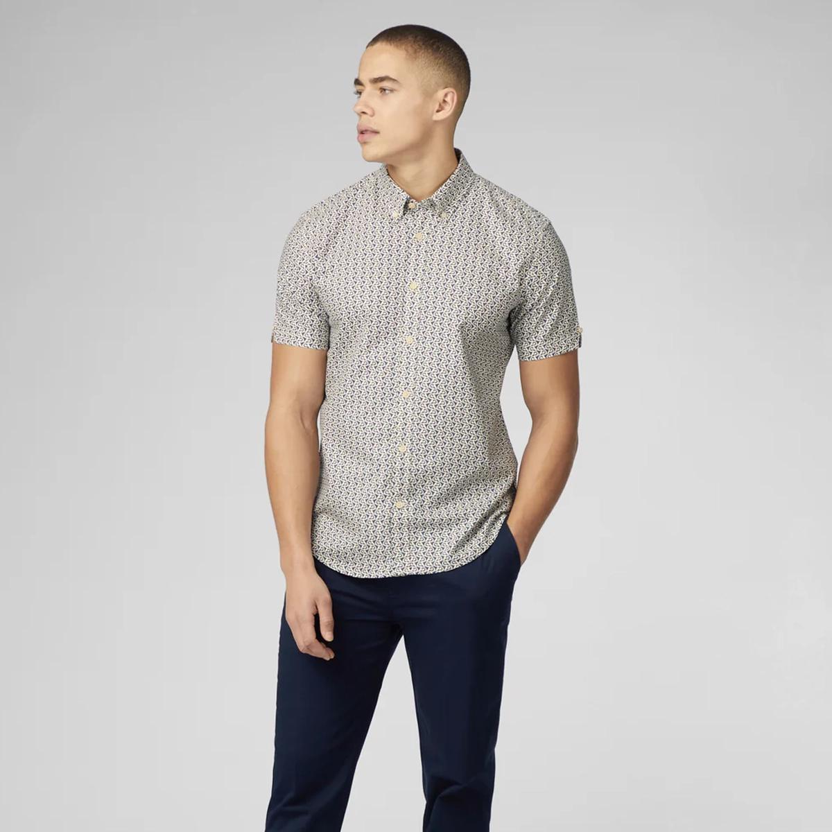 Retro Navy/White Wave Print Short Sleeve Shirt by Ben Sherman