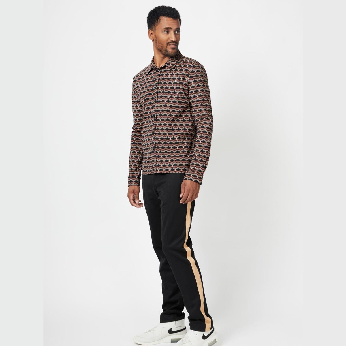 I Can Make Ya Black/Brown Geometric Print Long Sleeve Shirt by 4funkyflavours
