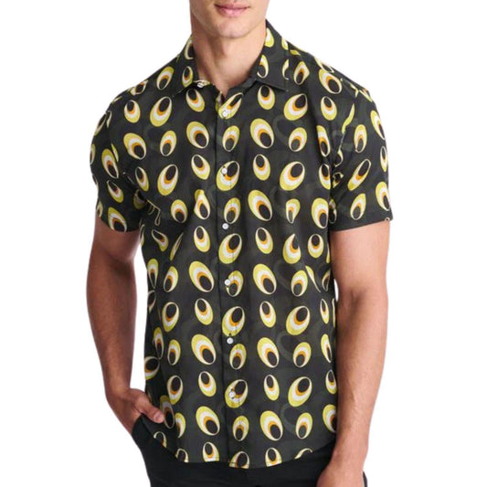 Army/Amber Discs Printed Lightweight Cotton/Tencel Short Sleeve Shirt by Postmarc