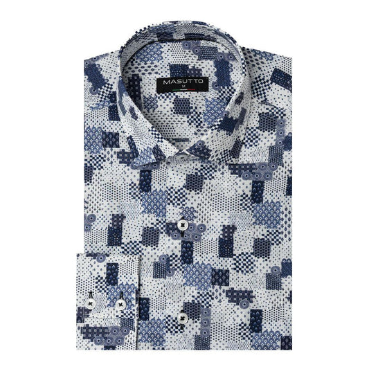 Mirisola Blue Patchwork Cotton Long Sleeve Shirt by Masutto