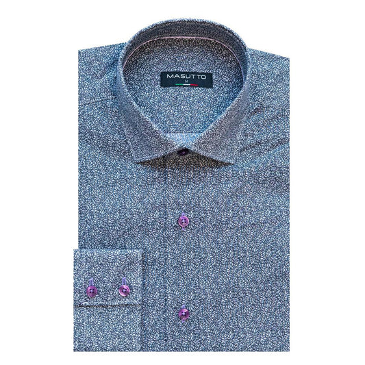 Adison Black Floral Cotton Long Sleeve Shirt by Masutto