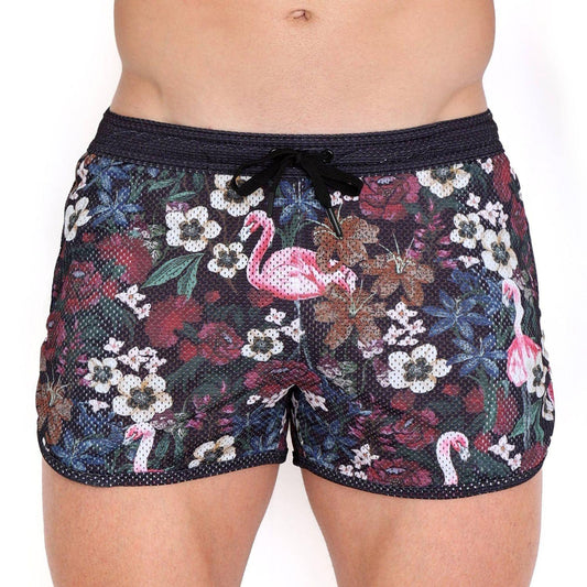 Floral Flamingo Mesh Shorts by Skull & Bones