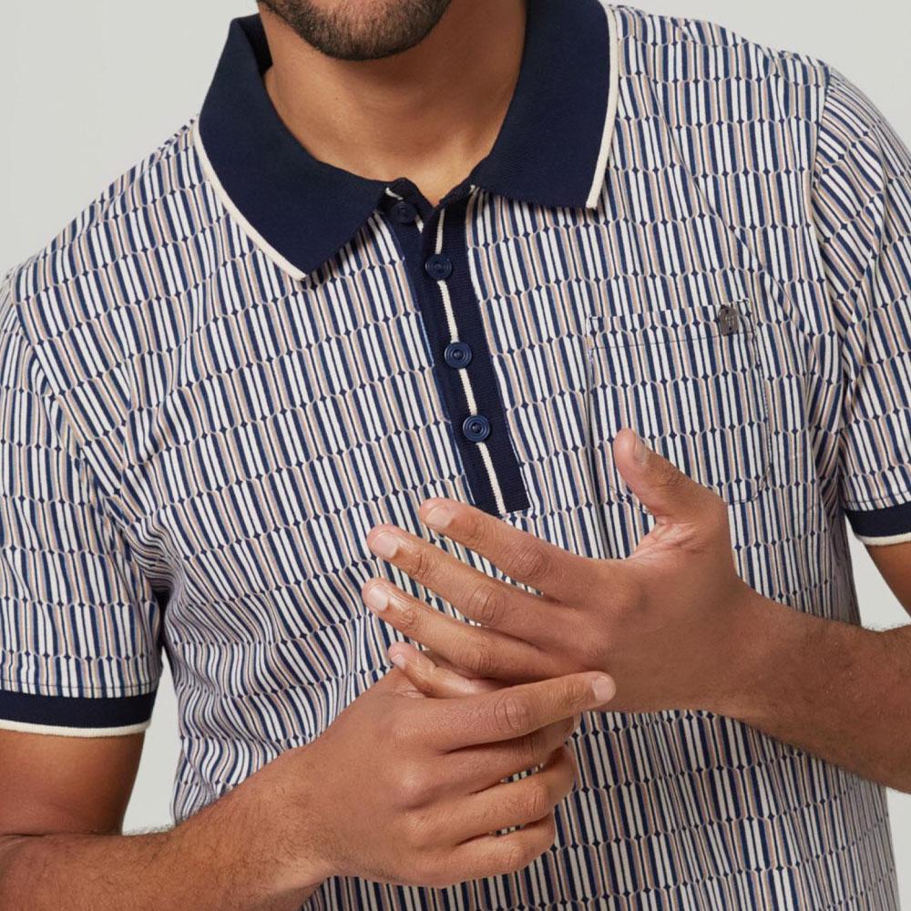 Mr Diva Blue/Caramel Geometric Print Polo Shirt by 4funkyflavours