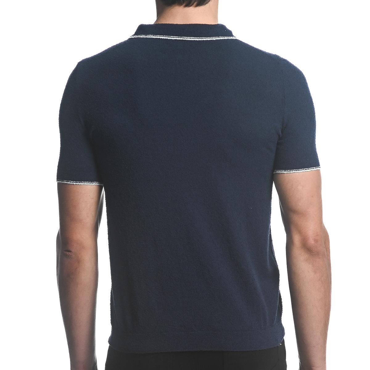 Navy/Baby Blue Lightweight Boucle Polo Shirt by Postmarc