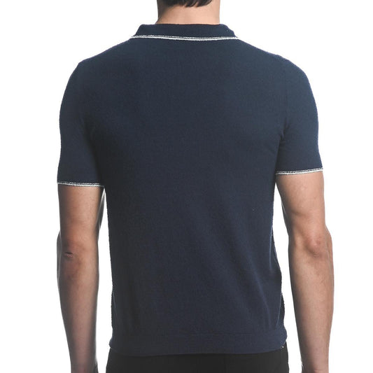 Navy/Baby Blue Lightweight Boucle Polo Shirt by Postmarc
