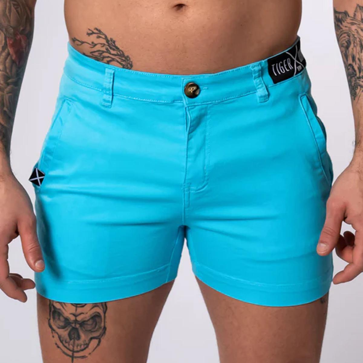 Malibu Blue 4" Inseam Stretch Cotton Finn Shorts by TigerXHorse Denim