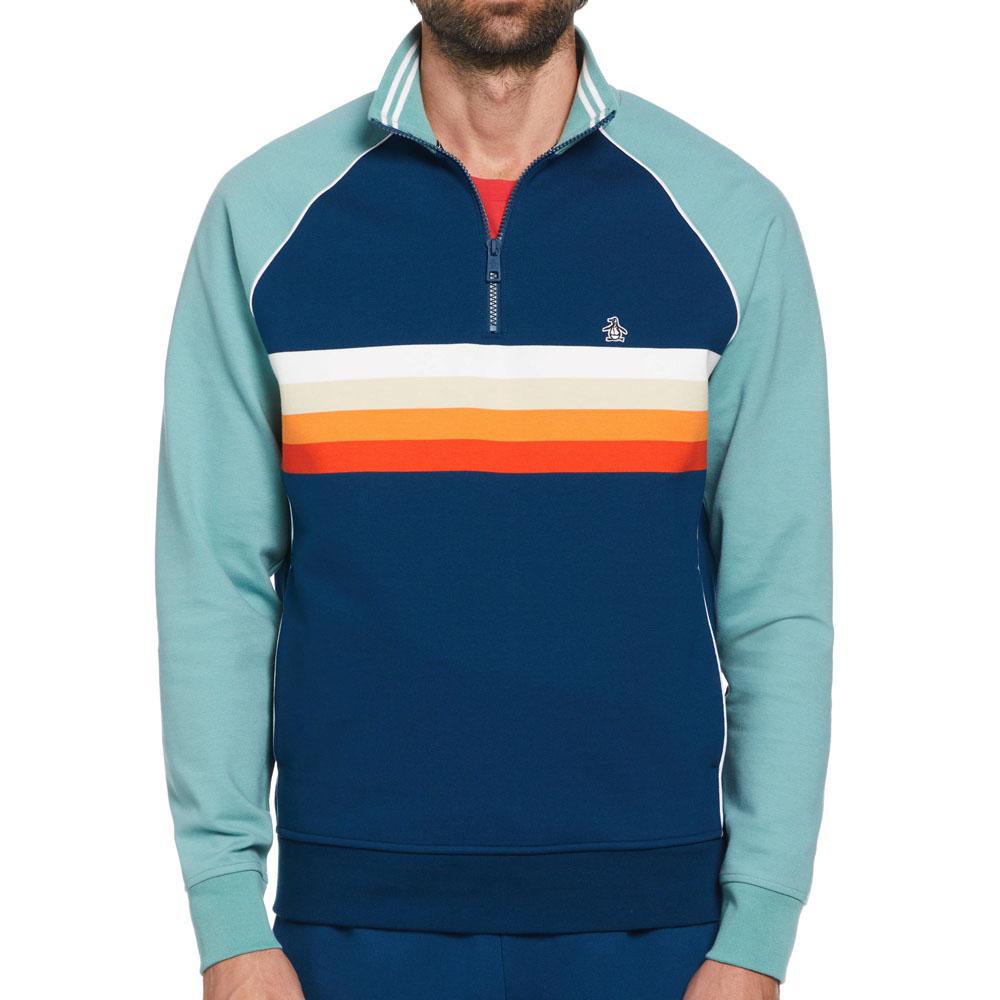 Poseidon Blue Quarter Zip Chest Stripe Pullover by Original Penguin