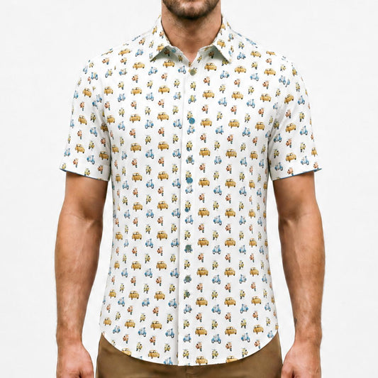 Vespas Stretch Cotton Short Sleeve Button Down Shirt