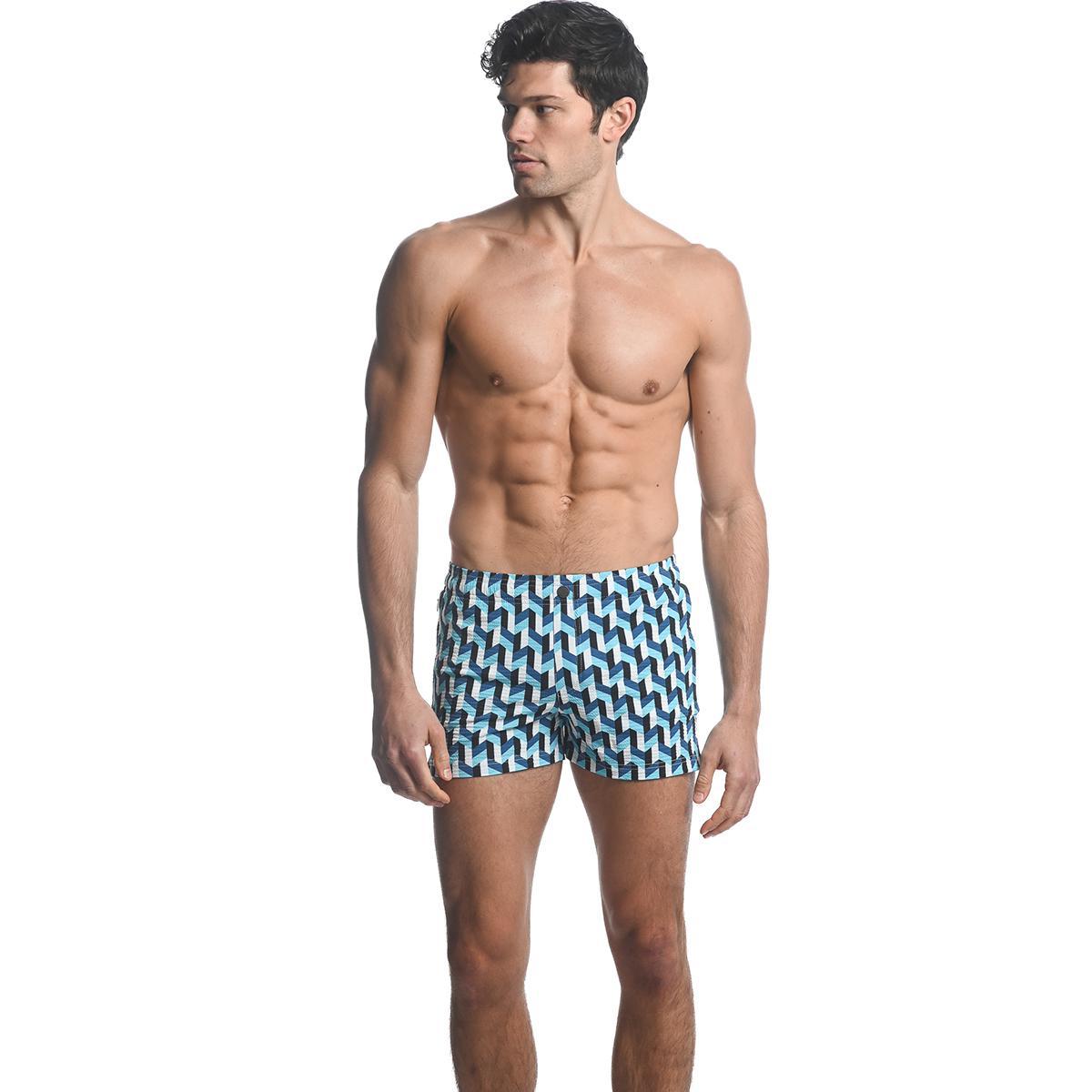 Royal/Cyan 3D Chevron Swim Shorts by Postmarc