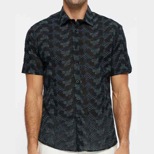 Black/White Floral Dots Cotton Short Sleeve Shirt by Postmarc